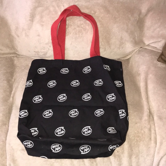 Handbags - Intel inside canvas tote bag black white red 💕